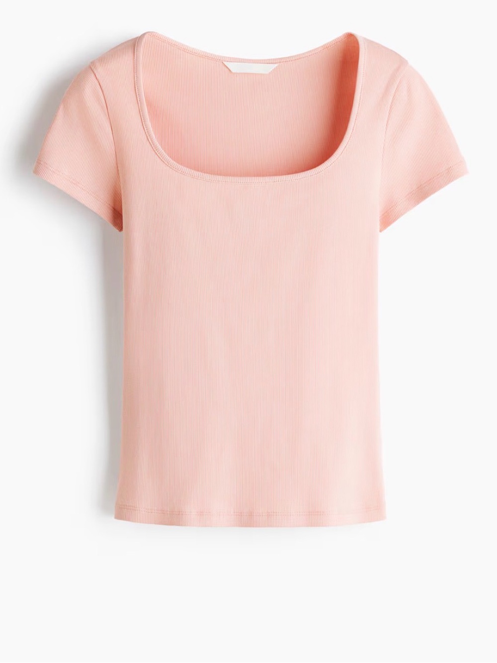 H&M Ribbed Cotton T-Shirt Light Pink Square neckline Size M